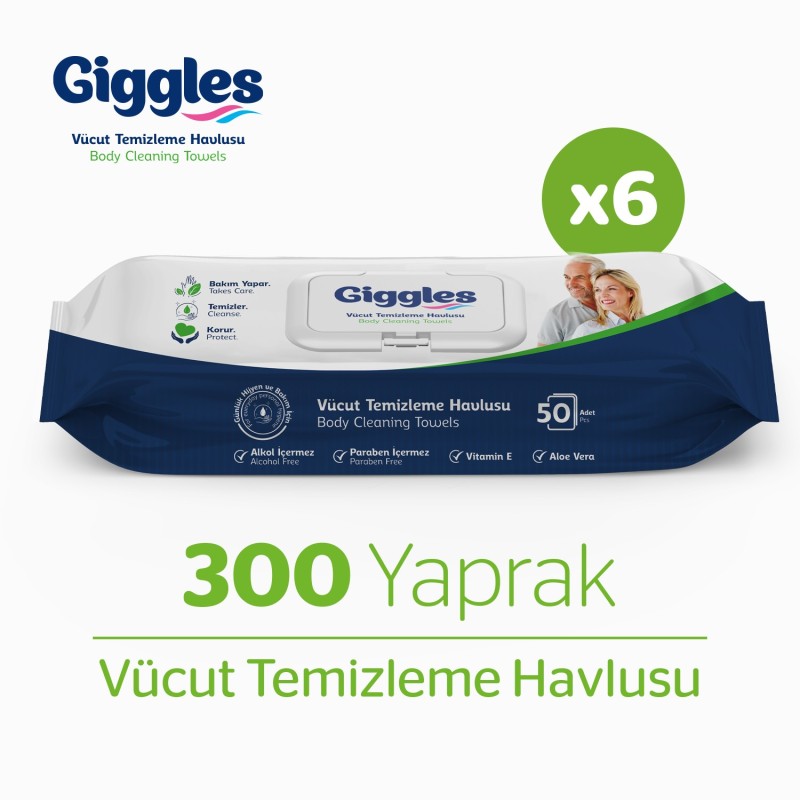 Giggles Vücut Temizleme Mendili 50’li (6 Adet) | Hasta ve Yaşlı Bakımı
