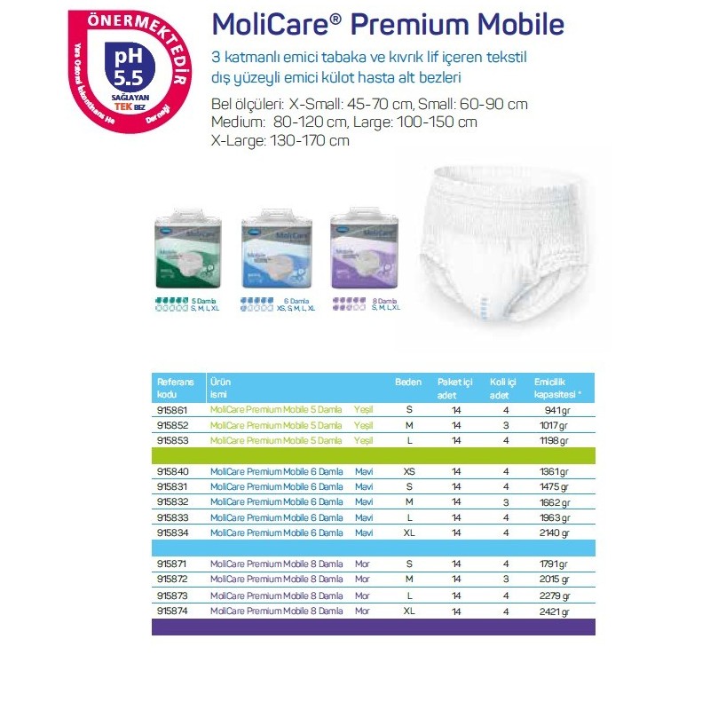 MOLİCARE 6 DAMLA 1963 GR EMİŞ KAPASİTELİ  KÜLOT BEZ LARGE 14 LÜ * 4 PAKET