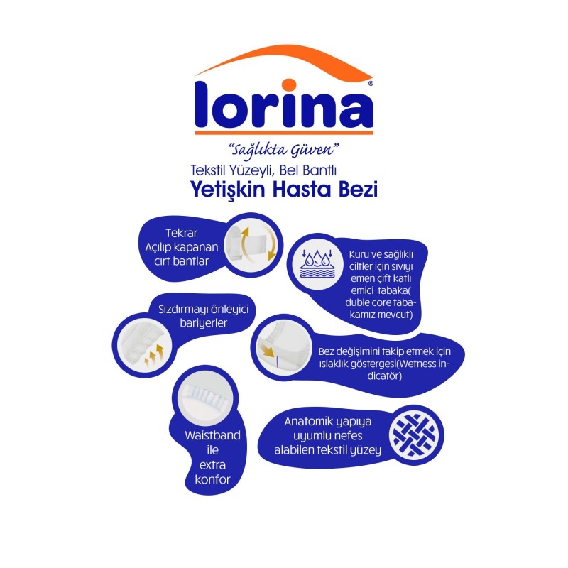 Lorina Belbantlı Ekstra Büyük Boy Hasta Bezi 30 Adet – XL Paket Lorina Belbantlı Ekstra Büyük Boy Hasta Bezi 30 Adet – XL Paket