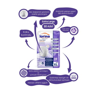 Lorina Emici Külot XLarge 30 Adet – Ekstra Büyük Boy Hasta Bezi