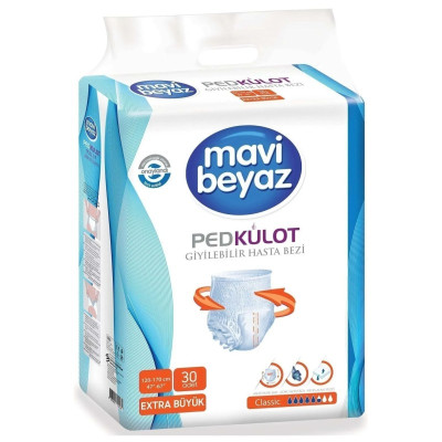 Mavi Beyaz Ped Külot Hasta Bezi Ekstra Large 120 Adet | Yüksek Emici ve Konforlu