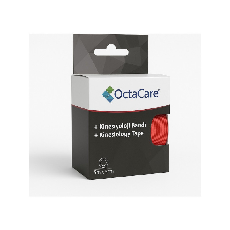 Octacare Kinesiyoloji Bandı & Kinezyo Sporcu Ağrı Bandı - (5cm x 5mt)-Kırmızı-1 Adet