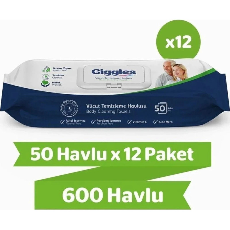 Giggles Vücut Temizleme Mendili 50'li x 12 Paket | 600 Adet