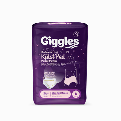 Giggles Külot Ped (Regl Gece Külodu) Bel Ölçüsü 52-100 cm Standart Beden 16 Paket 64 Adet