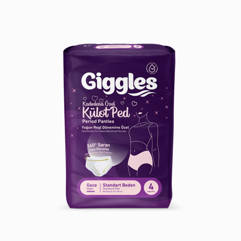 Giggles Külot Ped (Regl Gece Külodu) Bel Ölçüsü 52-100 cm Standart Beden 16 Paket 64 Adet