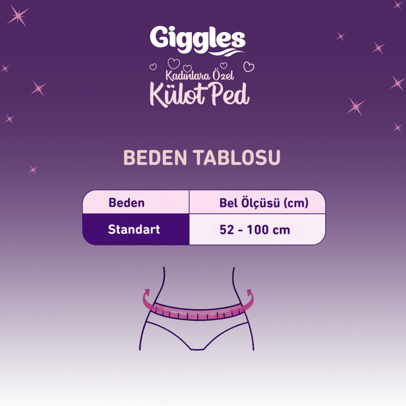 Giggles Külot Ped (Regl Gece Külodu) Bel Ölçüsü 52-100 cm Standart Beden 16 Paket 64 Adet